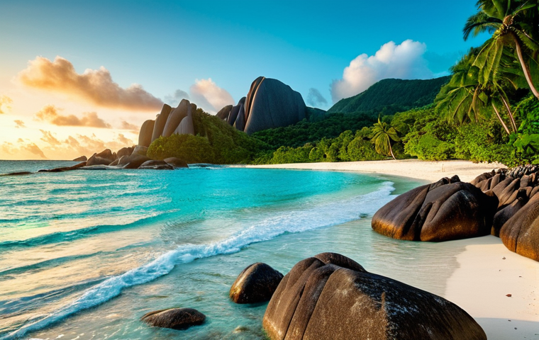 **
"A professional nature photographer, fully clothed in practical outdoor gear, carefully framing a shot of the granite rocks and turquoise water of Anse Source d'Argent beach in Seychelles at sunrise. The light is soft and golden, highlighting the natural beauty. Safe for work, appropriate content, perfect anatomy, natural proportions, professional photography, high quality, modest attire, family-friendly."
**