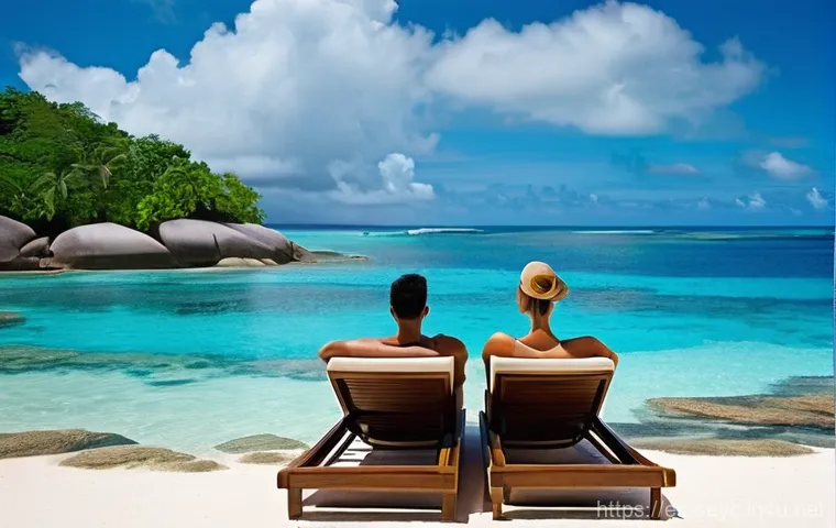 세이셸 호텔 리뷰와 추천 - **Prompt 1: Luxurious Serenity at a Seychelles Resort**
A wide shot capturing a pristine white s...