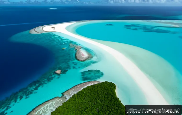 세이셸 유네스코 등록 이유 - Photorealistic aerial view of Aldabra Atoll in Seychelles, vast turquoise lagoon encircled by untouc...
